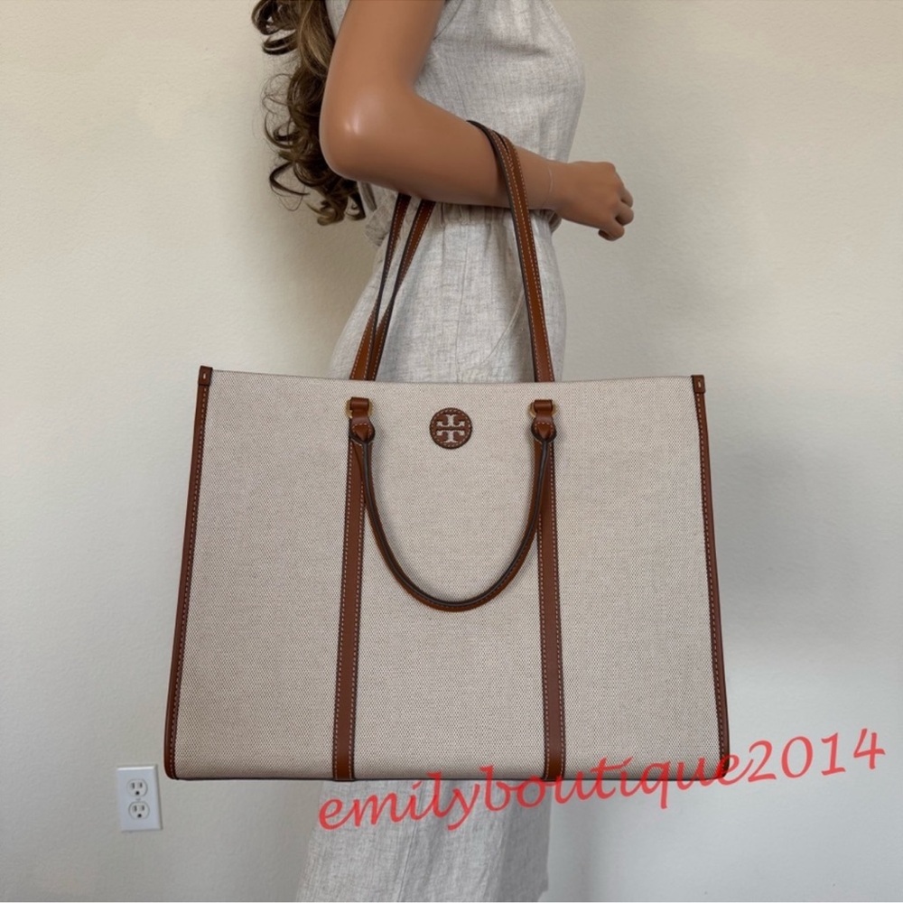NWT Tory Burch 163097 Blake Canvas Jumbo Tote In Natural Classic Cuoio Large Bag